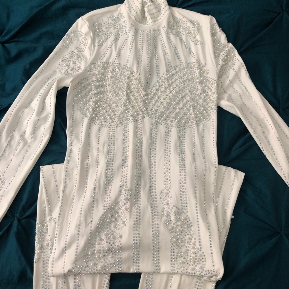 White Jumpsuit with pearls size M